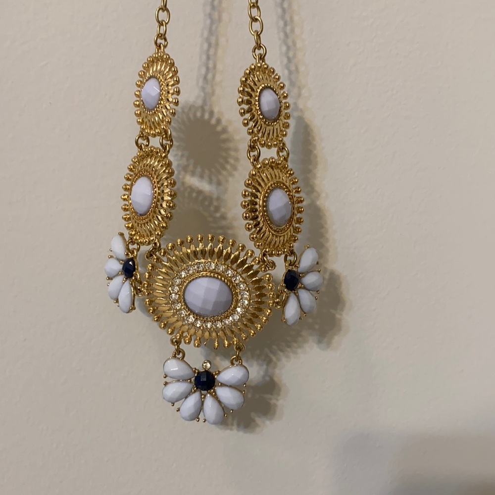 Gold and blue jeweled necklace